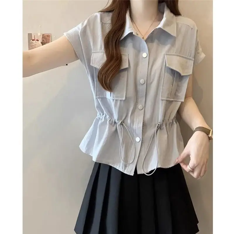 

plus Size Women's Casual Dstring irt Summer Slimming Tummy Covering Workwear Ne PU Material Ladies Top