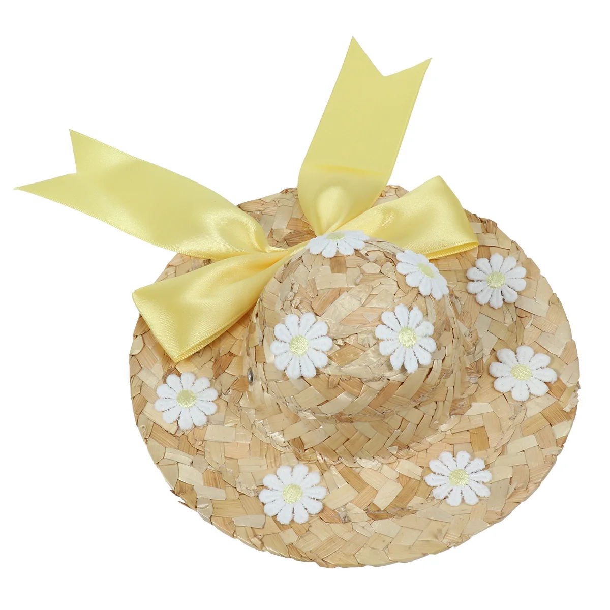 

Pet Straw Floral Sun Hat Dog Summer Spring Size L Yellow Lightweight Handmade Bowknot Party Decoration Pet Floral Straw Hat