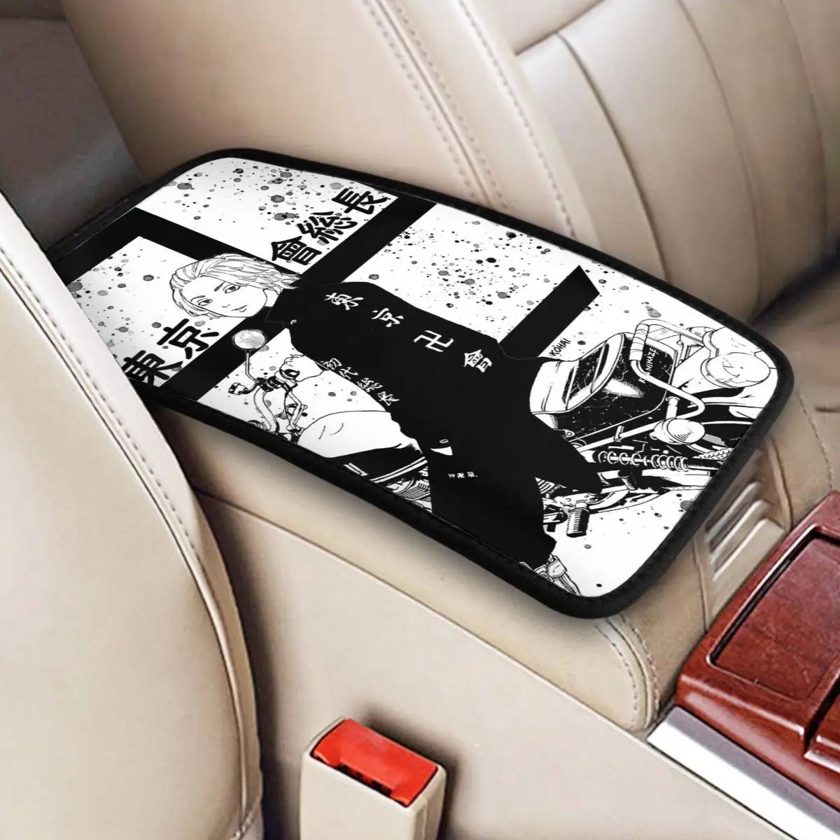 Car Armrest Cover Mat Leather Anime Cosplay Tokyo Revengers Center Console Cover Pad Hot Auto Accessories Interior Waterproof