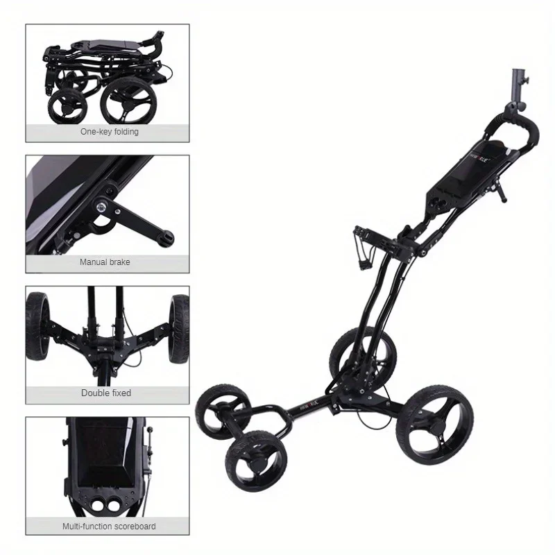 Lightweight Aluminum Golf Cart with 4 Wheels-Foldable, Durable Golf Push Cart for Easy Storage & Transport Multi-color Selection