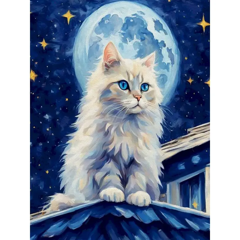 

GATYZTORY Moon Cat Painting By Numbers Adults Crafts Decorative Paintings Animal Abstract For Adults Paint Kit for Beginner