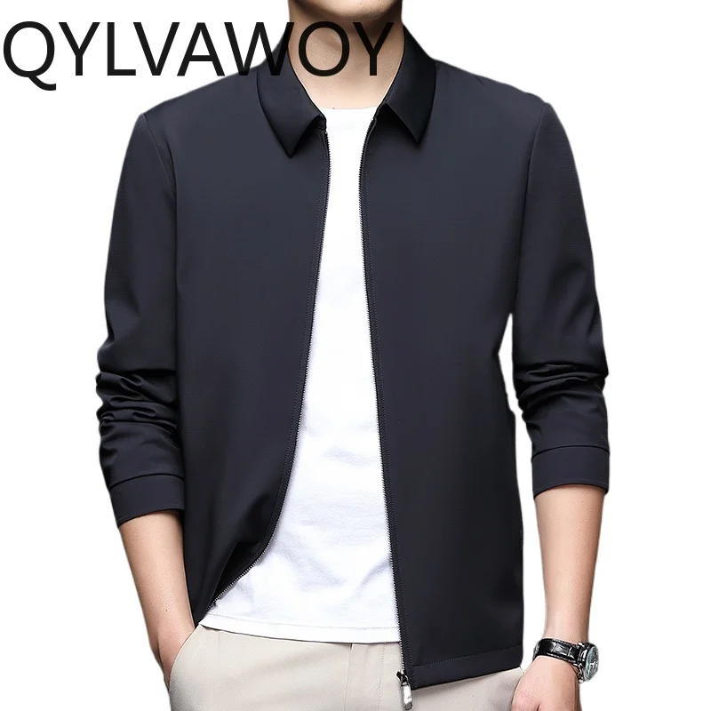 

QYLVAWOY 100% Polyester Dad's Spring Autumn Men's Jacket Business Casual Mature Stable Middle-Aged Autumn Outerwear LJ2184