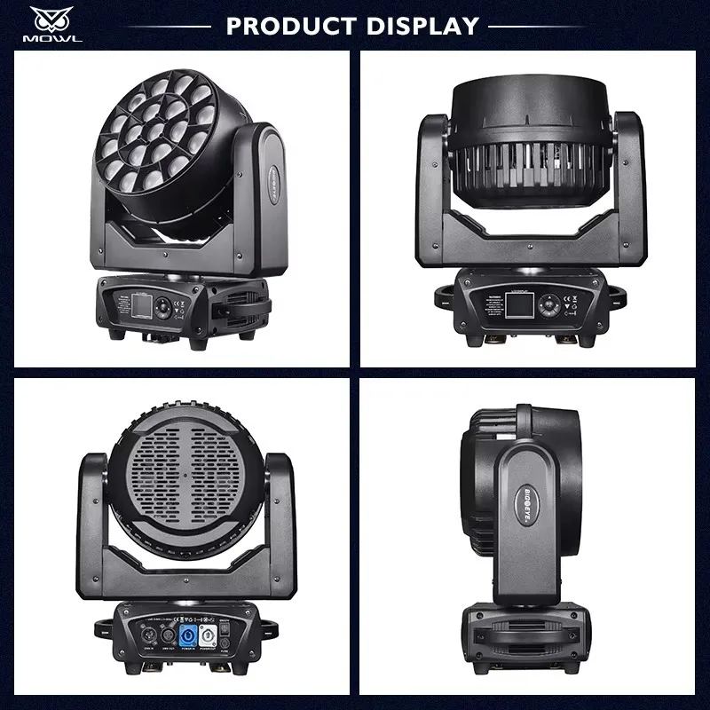 19x15W Big Bee Eye LED Moving Head Projection Light 4in1 RGBW Zoom Beam Wash for Large Stage Projection Effects