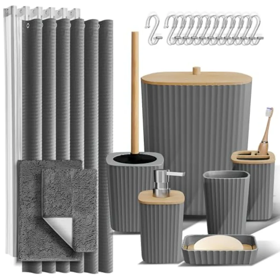 

Bathroom Accessories Set - Bathroom Set Bathroom Sets with Shower Curtain and Rugs Shower Curtain Set with Bathroom Trash Can -