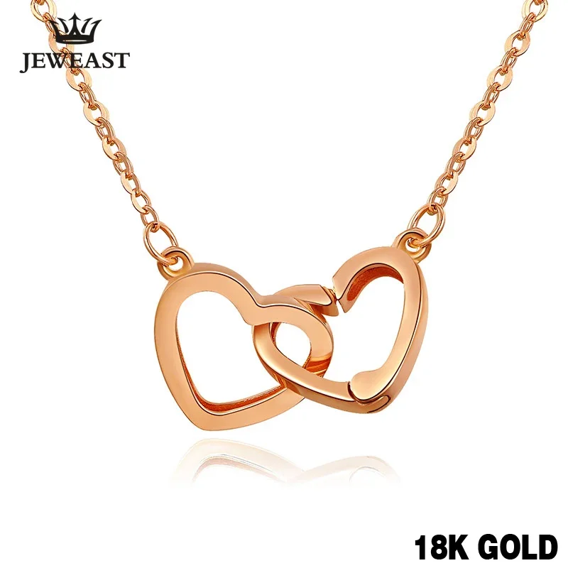 

XXX Pure 18k Gold Necklace Pendant For Women Heart Charm Chain Fine Jewelry Elegant Romantic Fashion Real True Solid Party