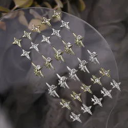 10pcs Gold/Silver 3D Star Nail Charms Hollow out Gems Crystal Decoration for Manicure DIY Shinny Starlight Y2K Supplies Parts