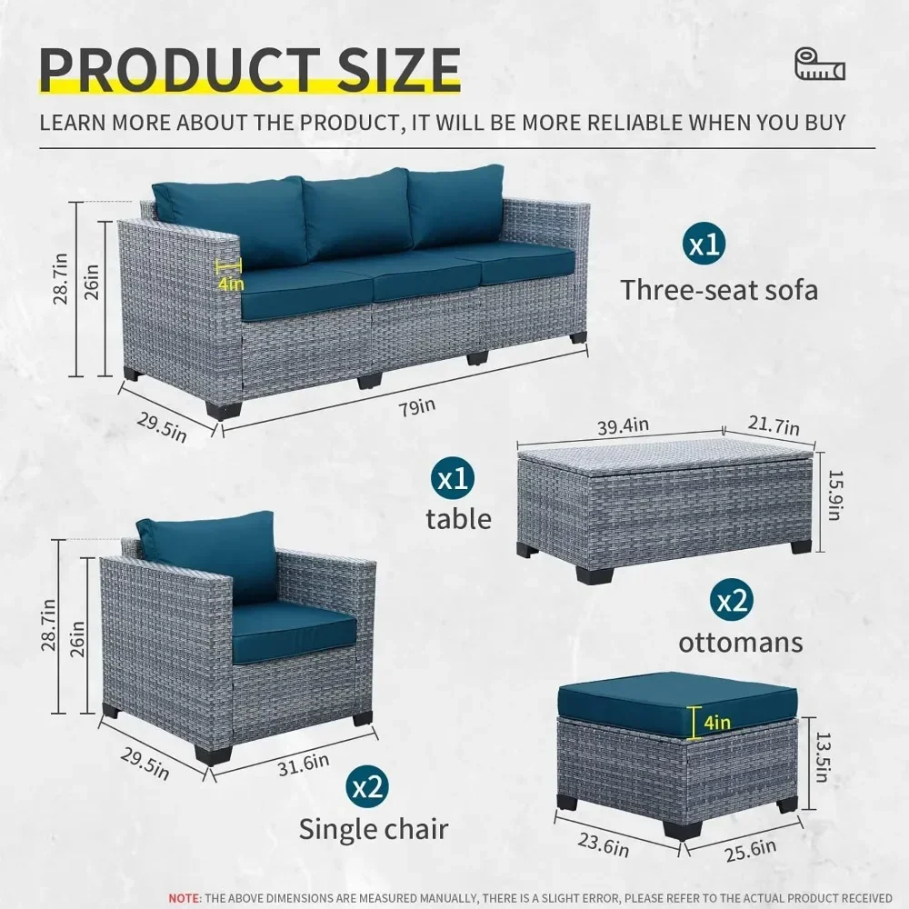 Juego de muebles de mimbre para Patio, conjunto de conversación al aire libre, sofá Seccional de ratán PE con mesa de almacenamiento, 6 piezas