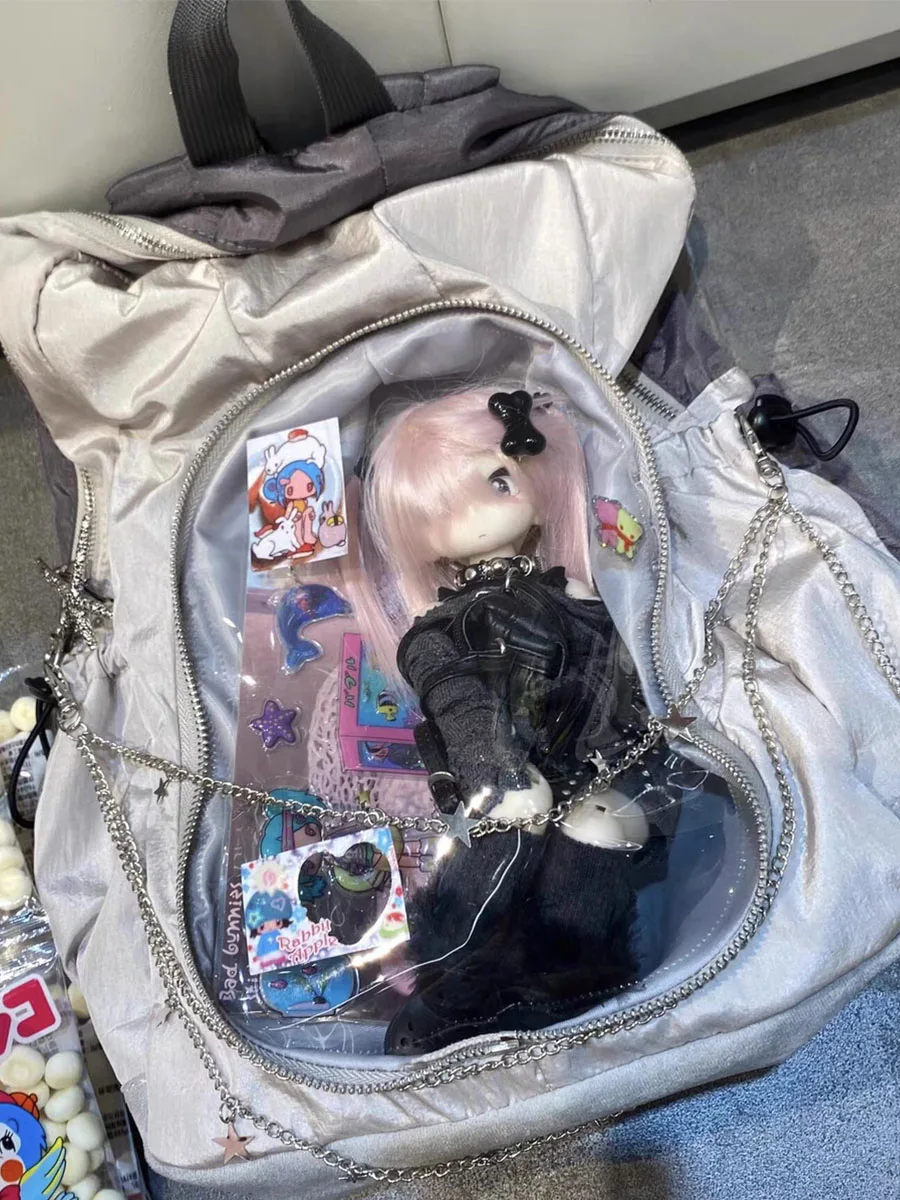 

Large Capaci Cultural Dual oulder Bag Travel Casual Doll Transparent JK Pain Bag Youth Leisure Cosite Cloth Bapa