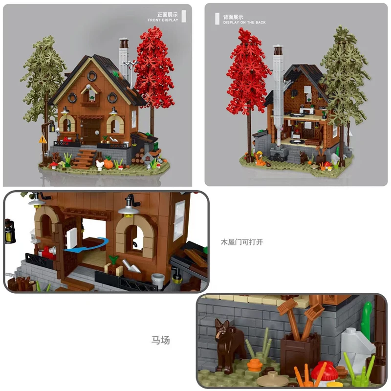 Street View Forest Cabin Building Blocks City Log Forest Villa House Brick Model Creative Expert Toys For Children Gift With LED