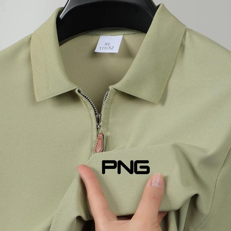Summer New Men's Golf Casual Slim Fit Polo Shirt Flip Collar Breathable Half Zipper Short Sleeve Top Solid Golf Polo Shirt