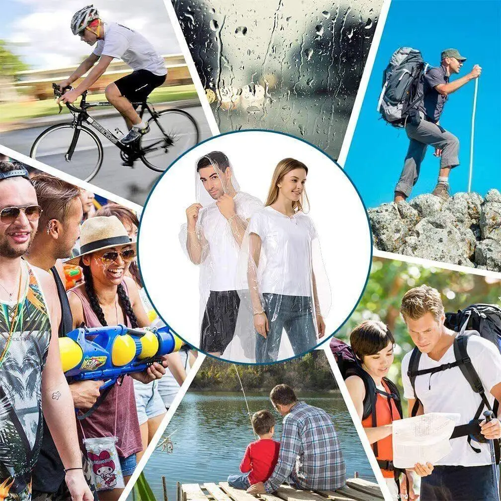 12pcs Disposable Waterproof Raincoat Outdoor Hiking Mountain Travel Emergency Transparent Portable Adult Poncho Rain