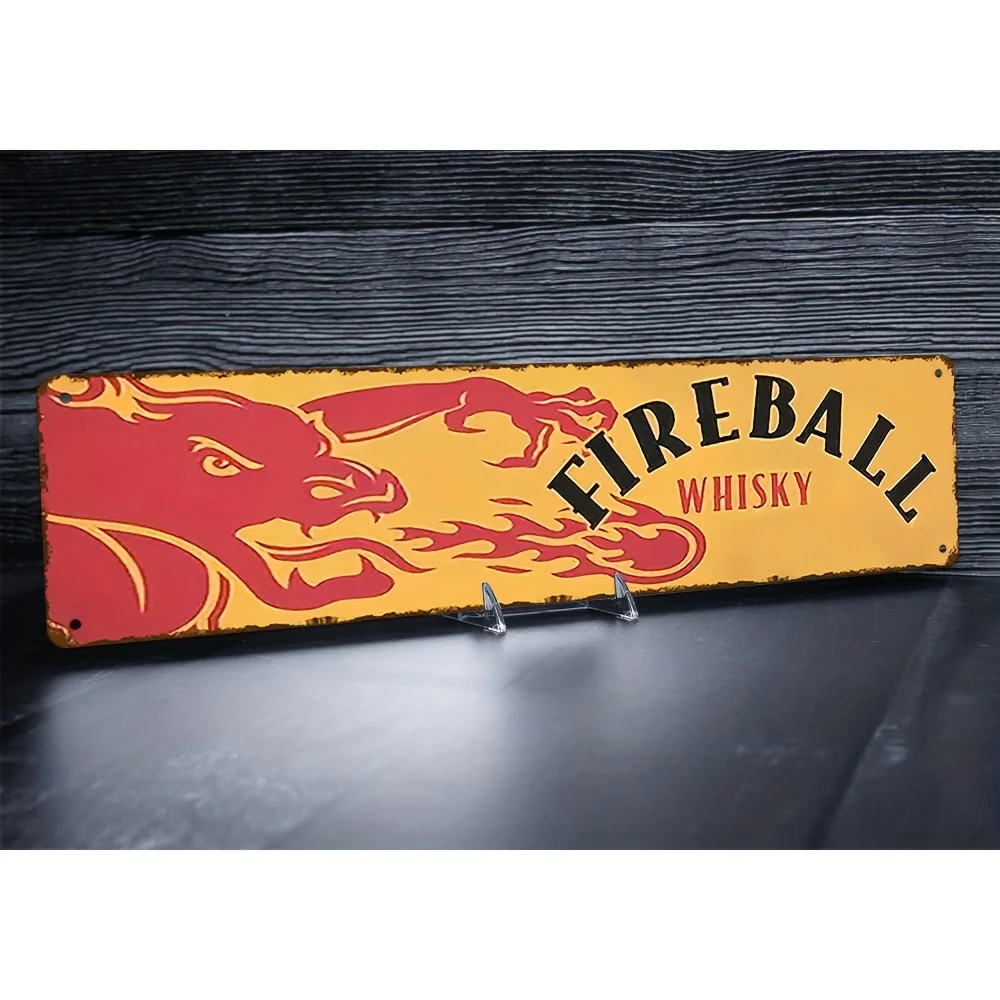 1pc Vintage Fireball Whiskey Metal Sign, 10.01cm X 40.01cm, Vintage Wall Art, Multi-Purpose Decorative Plaque, Suitable for Home