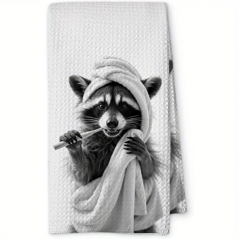 1 cute raccoon hand towel - cute raccoon face and raccoon claw pattern