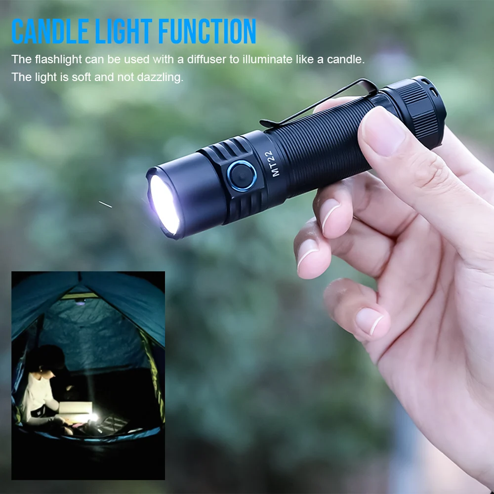 Trustfire MT22 Rechargeable EDC LED Flashlight 2250Lumen Powerful Type C USB Charging Torch 18650 Work Light Power Bank Function