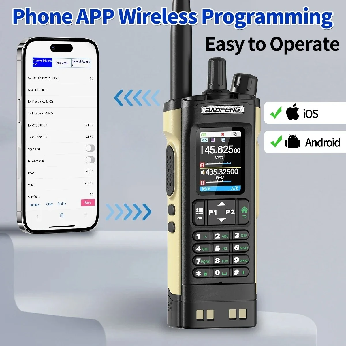 

BaoFeng UV-32 GPS Walkies Talkies Long Range AM FM 1000CH Bluetooth Programming 10W Wireless Copy Frequency Two Way Radio UV-21