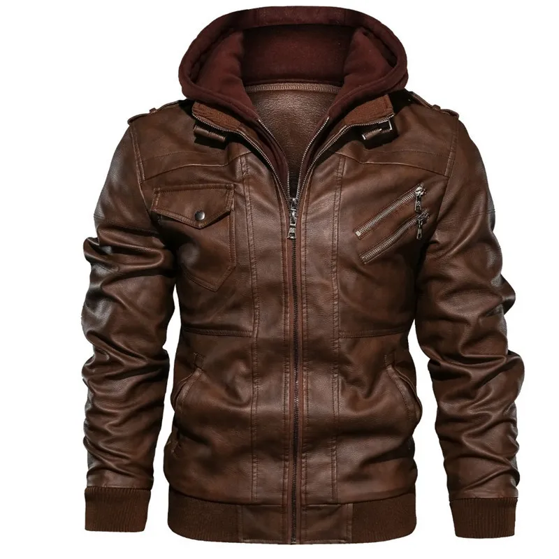 Veste de moto en cuir PU pour hommes, sweats à capuche zippés, manteau décontracté, vêtements en cuir, nouvelle mode, hiver, MY836