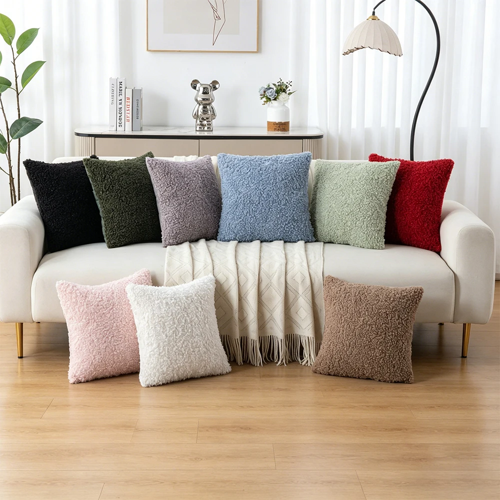 Solid Color Plush Pillow Cover Teddy Velvet Thicke Pillowcase Ultra-Soft Modern Minimalist Sofa 40/45cm Cushion Cover Home Decor