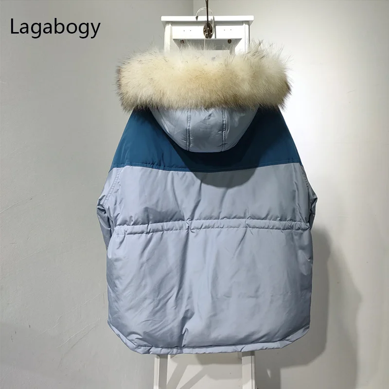 

Big 2023 New Women's Down Jacket Winter Real Raccoon Fur Hooded Duck Down Coat Female Thick Warm Short Parkas Outwear