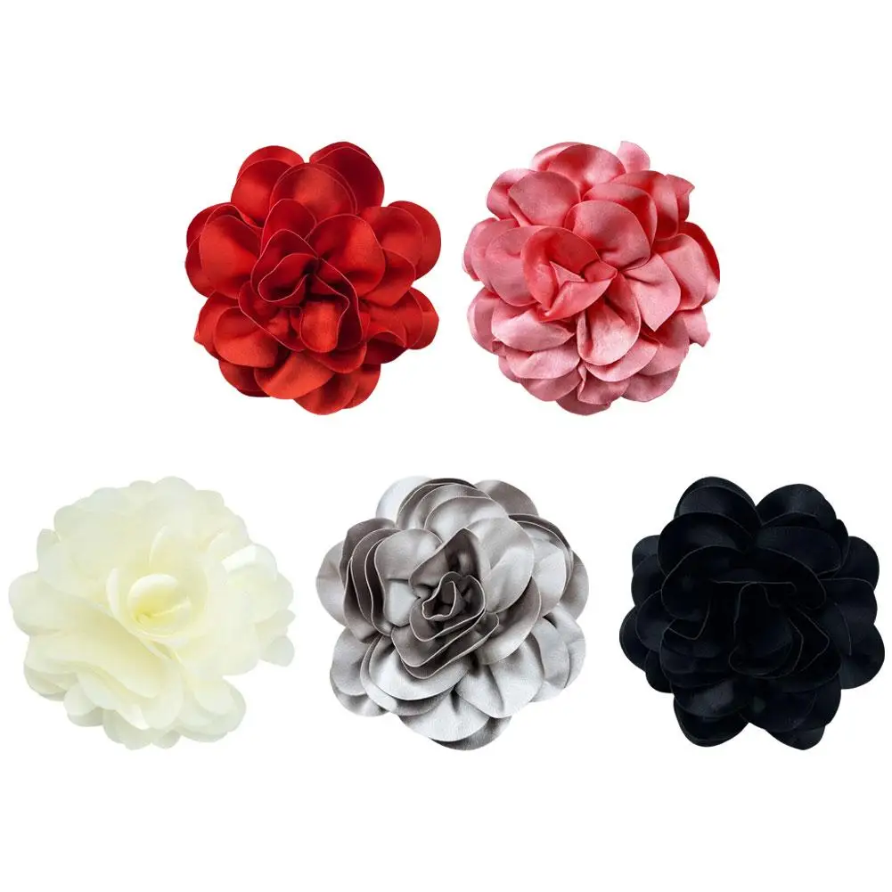 French Satin 19cm Large Flower Brooch Clip For Dress Shirt Jacket T-shirt Clothing Accessories Handmade Flower Versatile Brooch