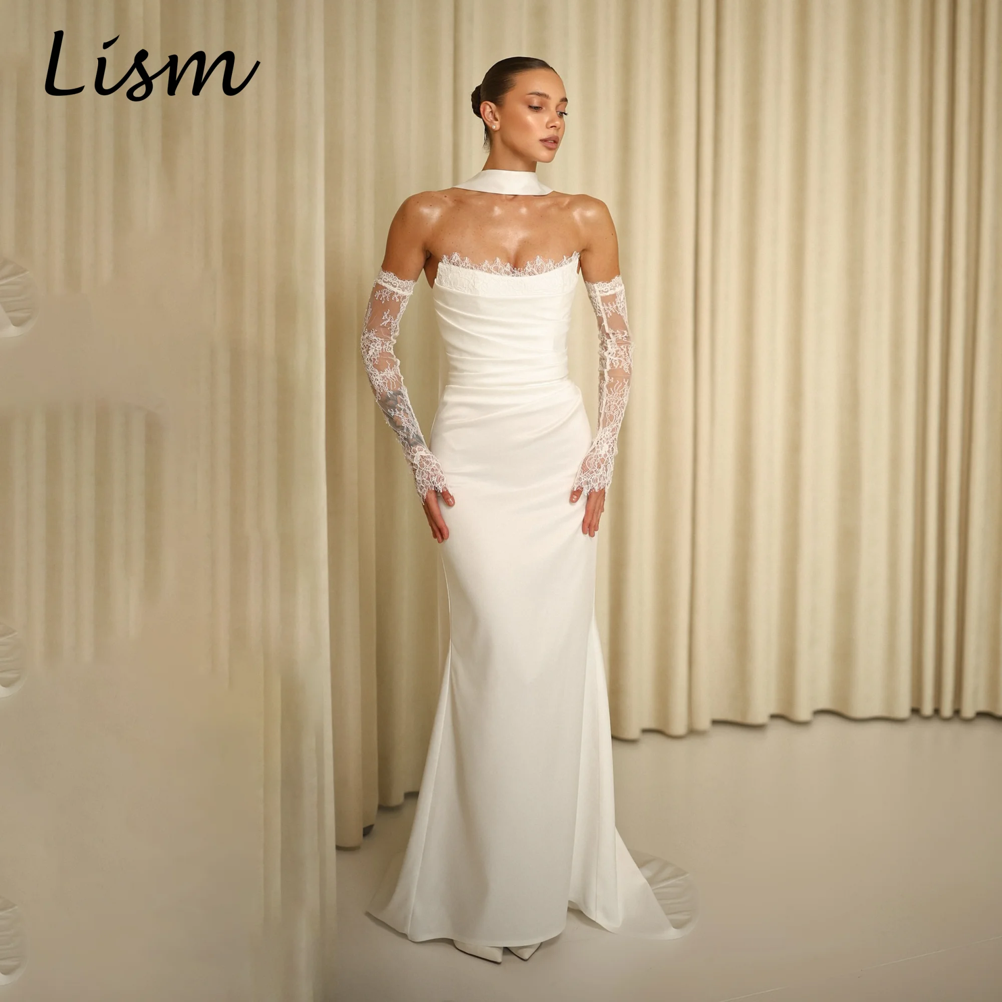 Lism Graceful Sleeveless Strapless Wedding Dresses A-line Floor-Length Shawl Corset Back Robe De Mariée 2026 Customized