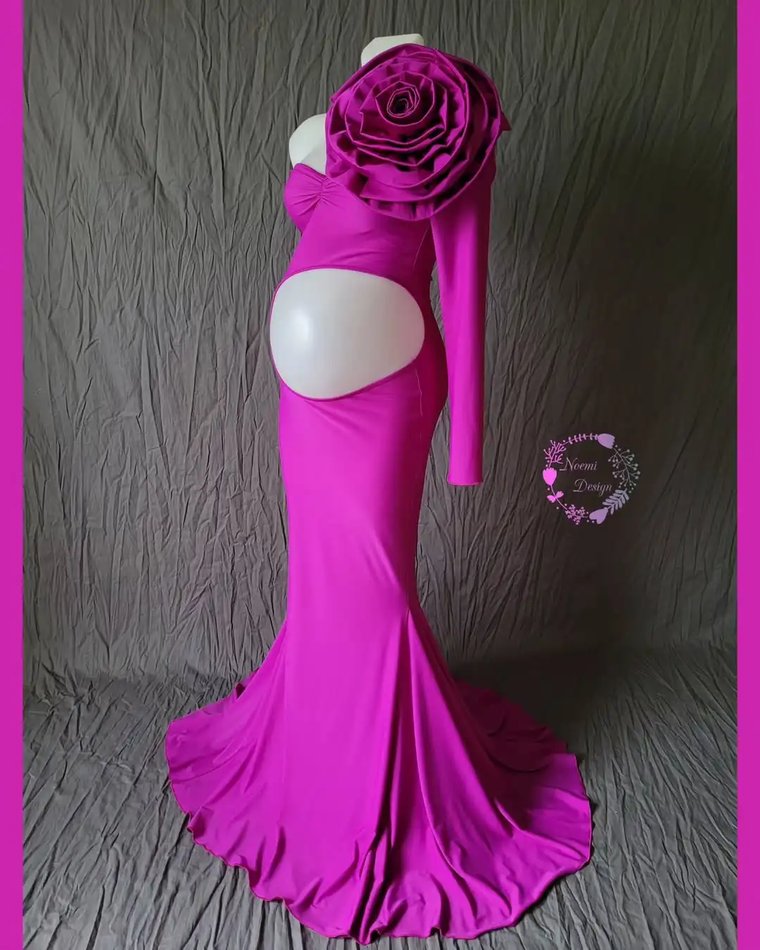 أنيقة واحدة الكتف طويل حورية البحر فساتين للحمل الفوشيه اليدوية زهرة فستان الحوامل قطع البطن استحمام الطفل ثوب حفلة