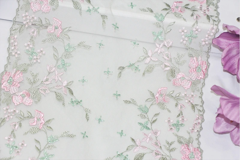 50Yards Colorful Tulle Lingerie Material Embroidery Trim Fancy Flower Lace Fabric for Dress