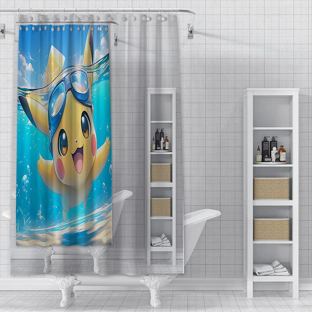 Kawaii Pokemon Cartoon Shower Curtain Waterproof Polyester Fabric Paint P-Pikachu Bath Curtains Home Bathroom Decor Curtain