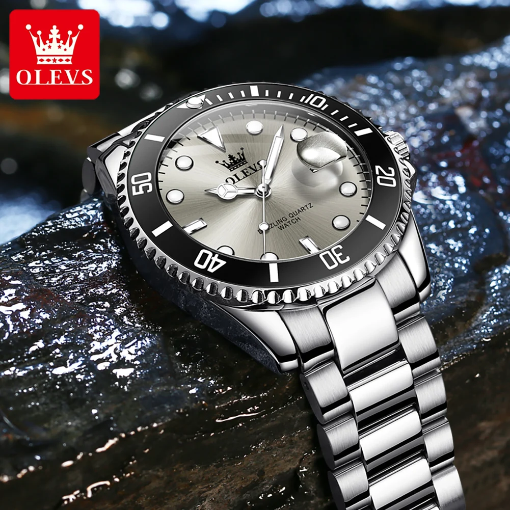 OLEVS 5885 Men's Watch Luxury Top Brand One-Way Rotating Outer Ring Design Quartz Watch for Men Auto Date Waterproof Wrist Watch
