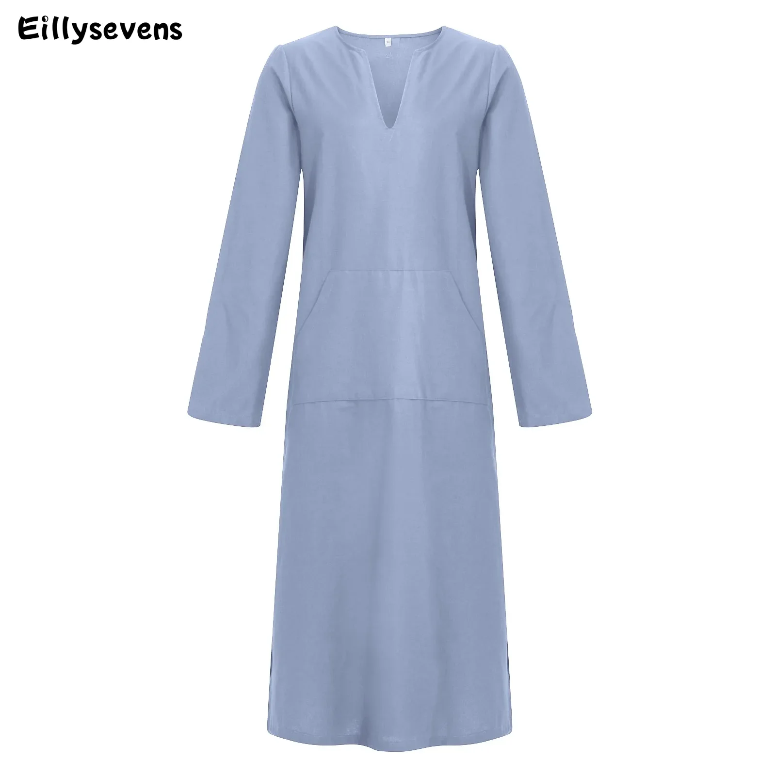 Herren V-Ausschnitt Robe Leinen Kurzarm Kaftan Freizeit hemden für Strand Sommer Männer Kleidung atmungsaktive marok kanis che Kaftan Eid lange Robe