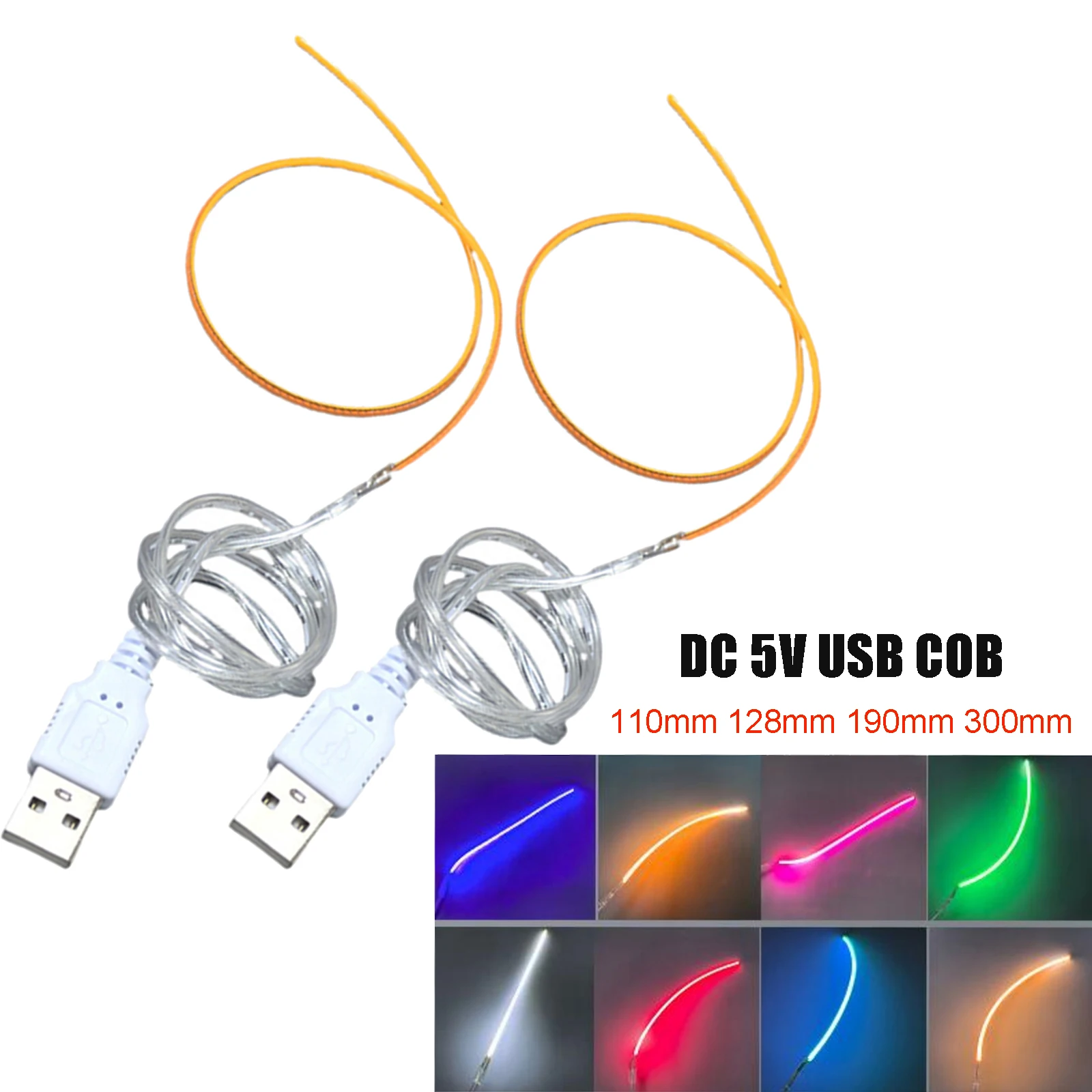 

360° Luminous 5V USB Flexible COB LED Filament 110mm 128mm 190mm 300mm Bendable Edison Bulb Lamp Parts Diode DIY Accessories