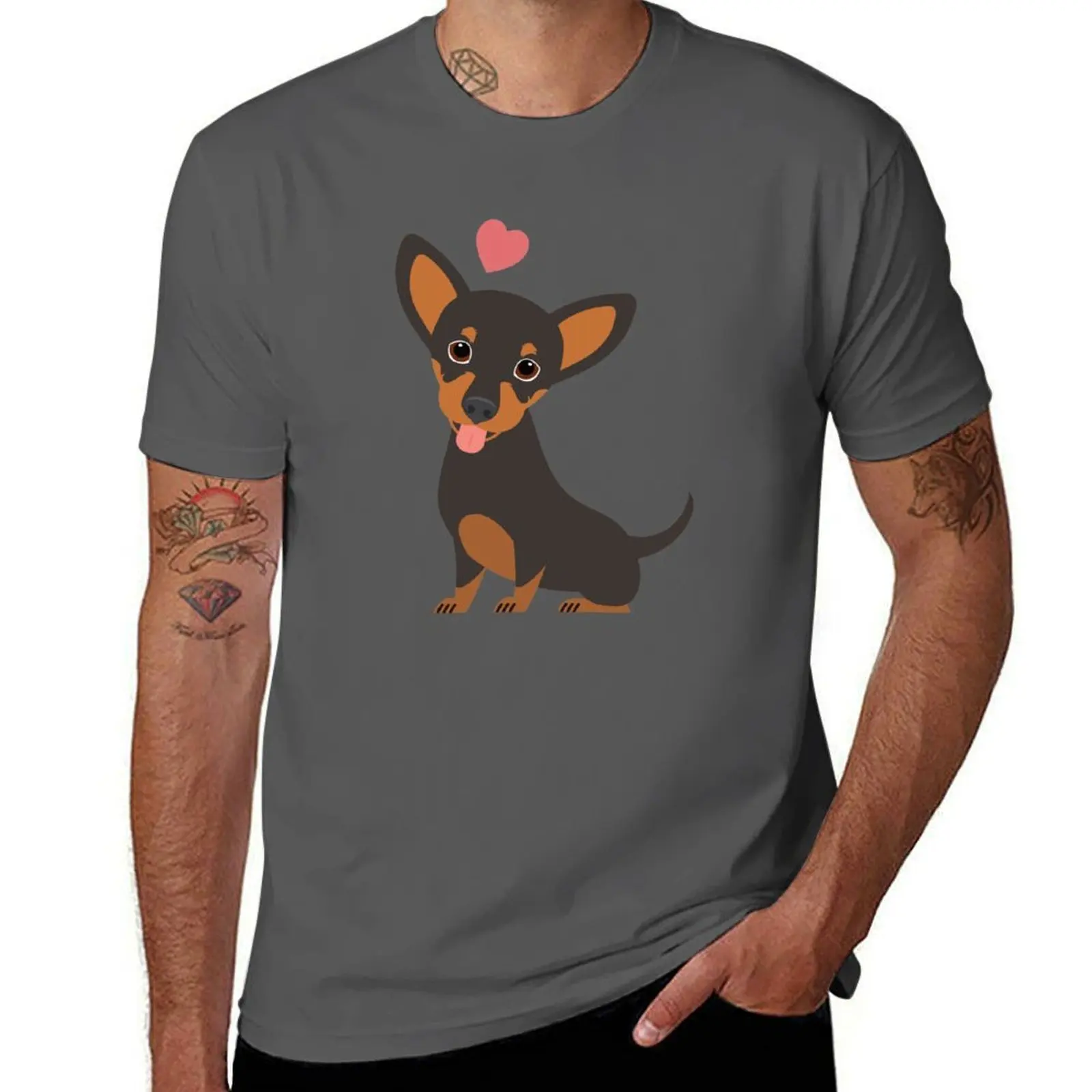 

LOVE Black and Tan Chiweenie dachshund chihuahua mix T-Shirt Soft Touch Basic Cotton T-Shirt