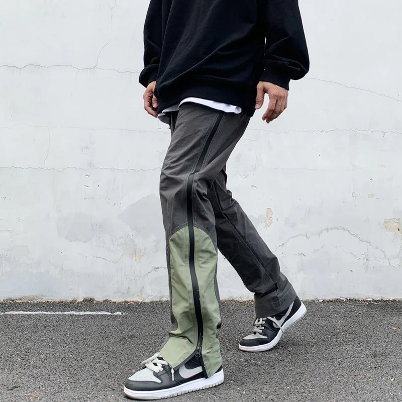

Hip Streetwear Hop Men's Causal Pants Side Functional Side Zipper Sweatpants Men's Contrast Color Patchwork Trousers 2Y7337