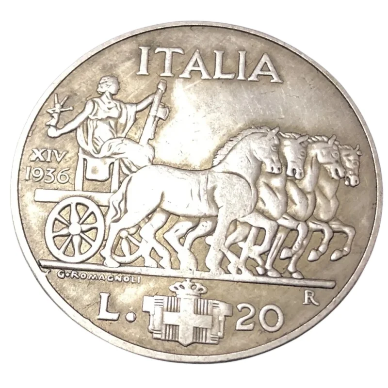 1936 Italy 20 Lire-Vittorio Emanuele III Silver Plated Copy Coin