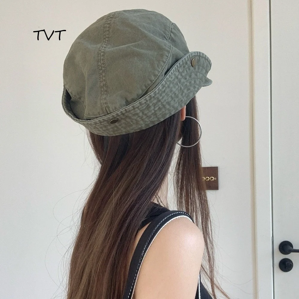 Trendy Retro Fisherman Beret Wide Brim Breathable Flip Up Sunshade Hat Adjustable Versatile Newsboy Cap Daily