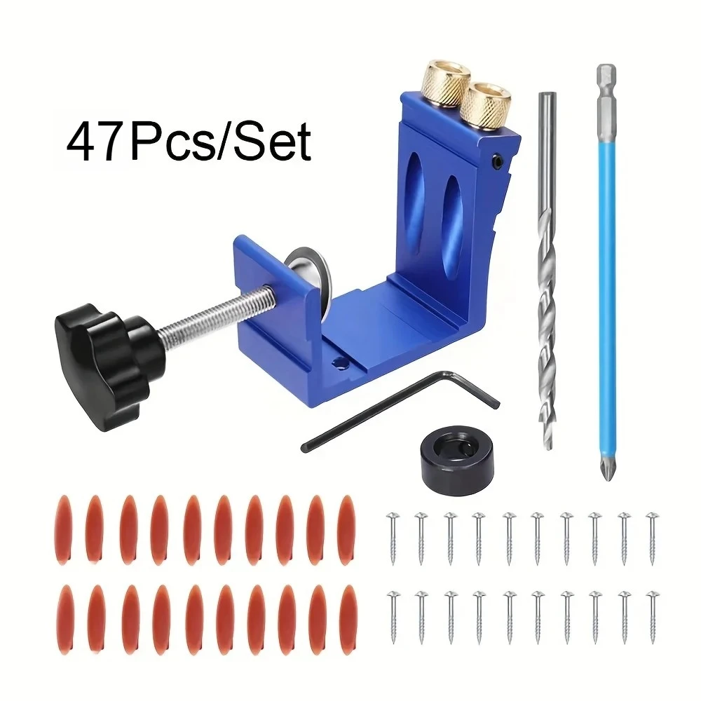 47pcs/Set Pocket Hole Jig Kit Dowel Drill Joinery Screw Kit Carpenters Wood Woodwork Guides Joint Angle Tool Carpentry Locator