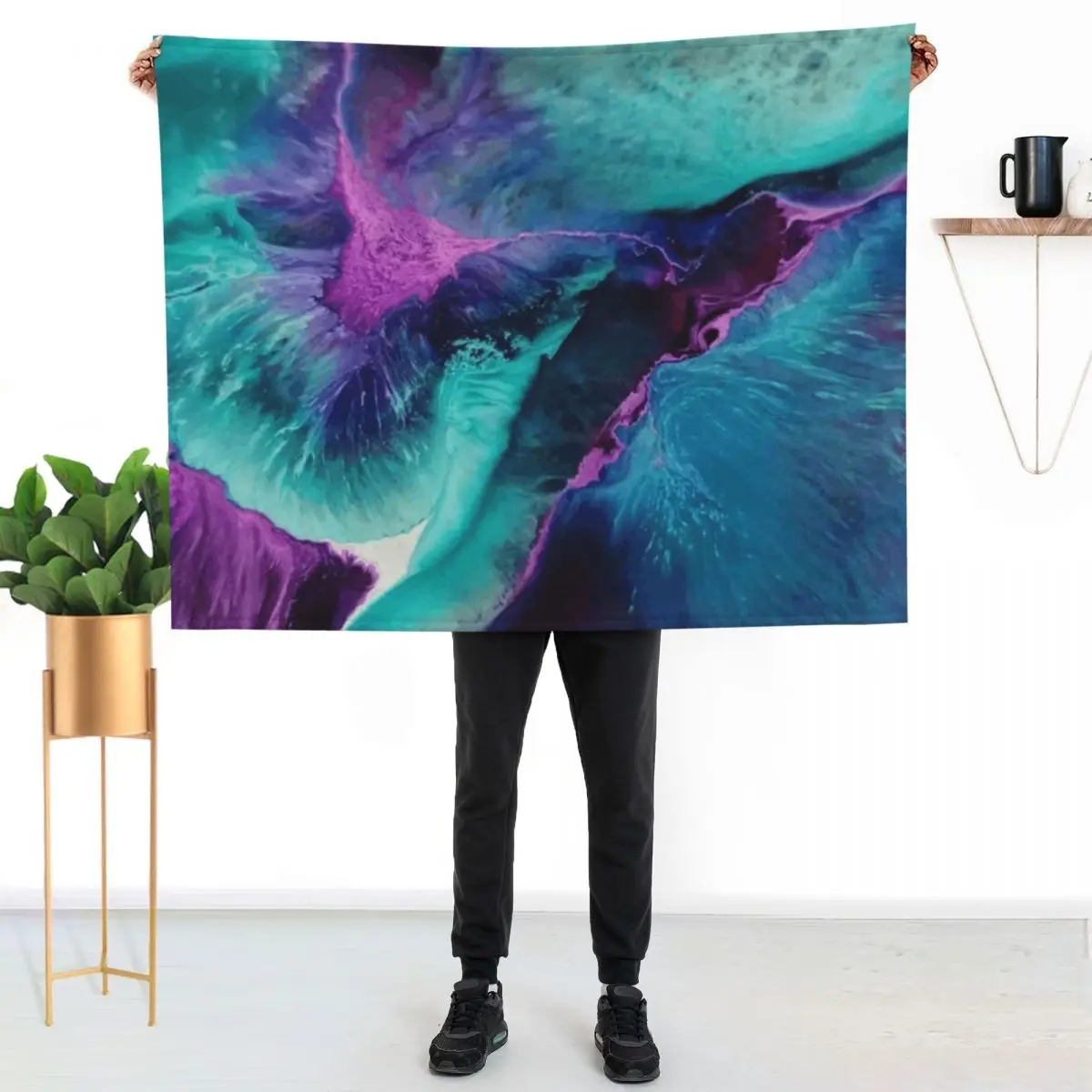 Mermaid Lagoon Resin Ink Art in Blue, Pink and Purple Throw Blanket No Pilling Soft Warm Blanket for Bed