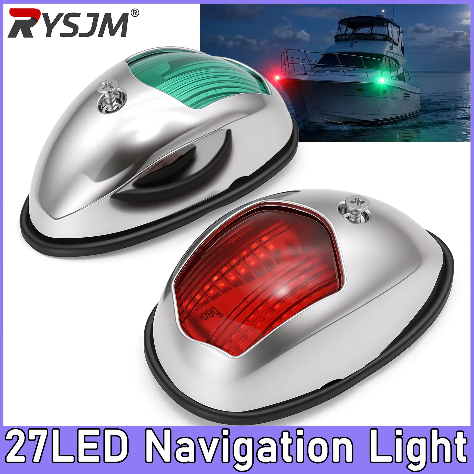 2pcs Yacht Navigation Light Waterproof 27 LED Marine Sounding Light Navigation Light Red and Green Marine Light 12V 24V