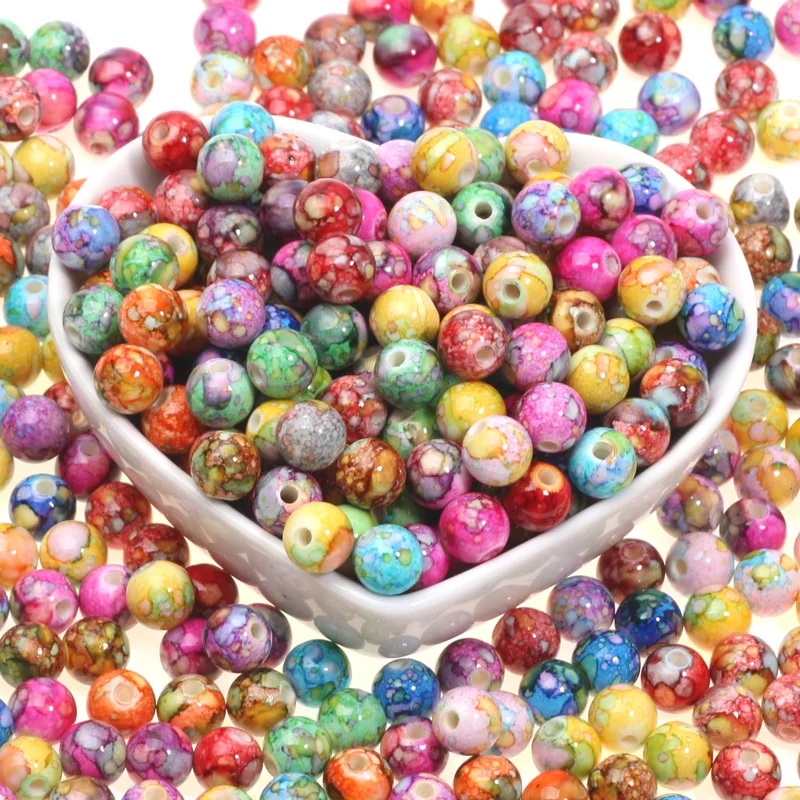 5-50pcs 8/10/12/14/16mm Colorful Map Acrylic Beads Round Loose Spacer Beads For Jewelry Making Diy Bracelet Necklace Phone Chain