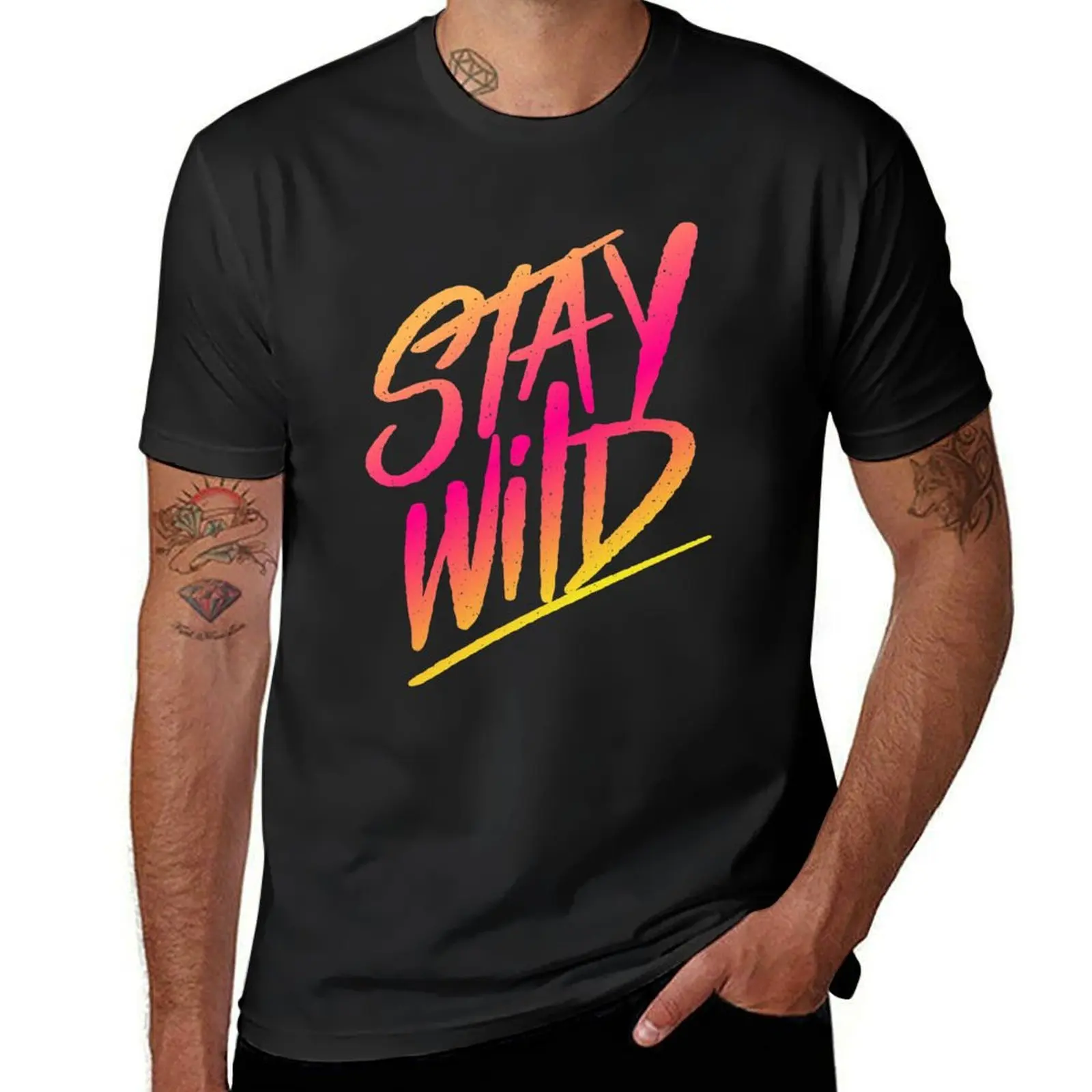 stay wild T-Shirt summer clothes heavyweights korean fashion customs black t-shirts for men