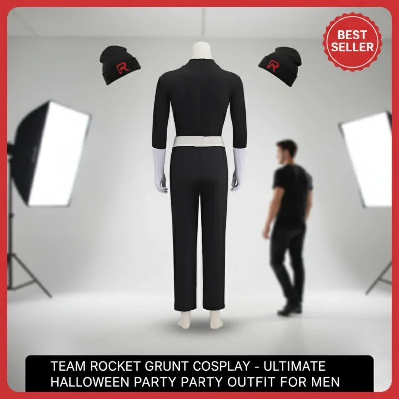 

☎TDA Team Rocket Grunt Cosplay Costume Anime Black Uniform Hat Halloween Party Outfits Men☎