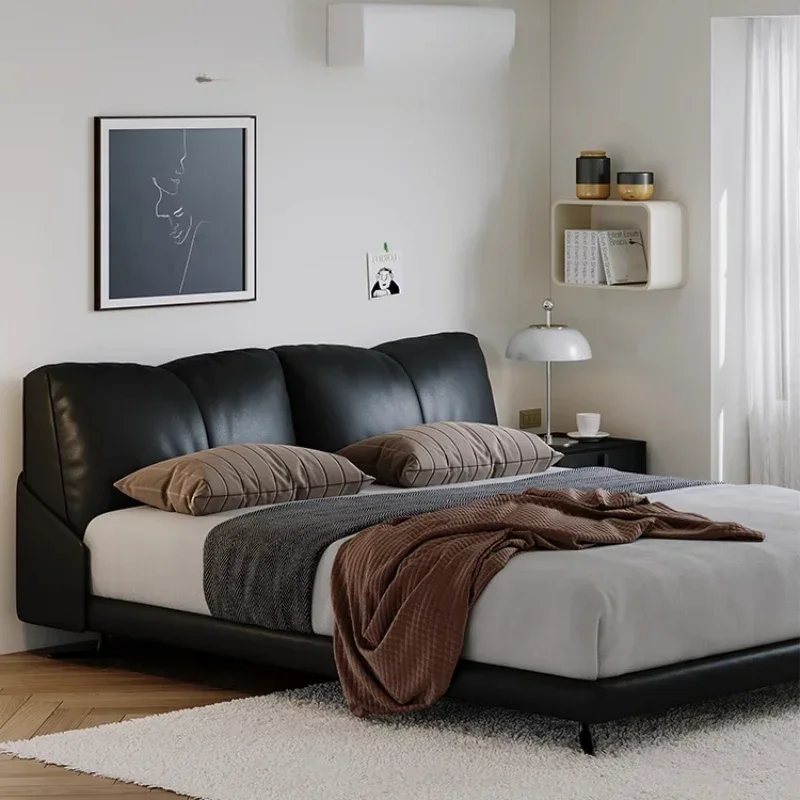 Italian minimalist black high box storage bed modern minimalist small apartment 1.8m soft bag leather