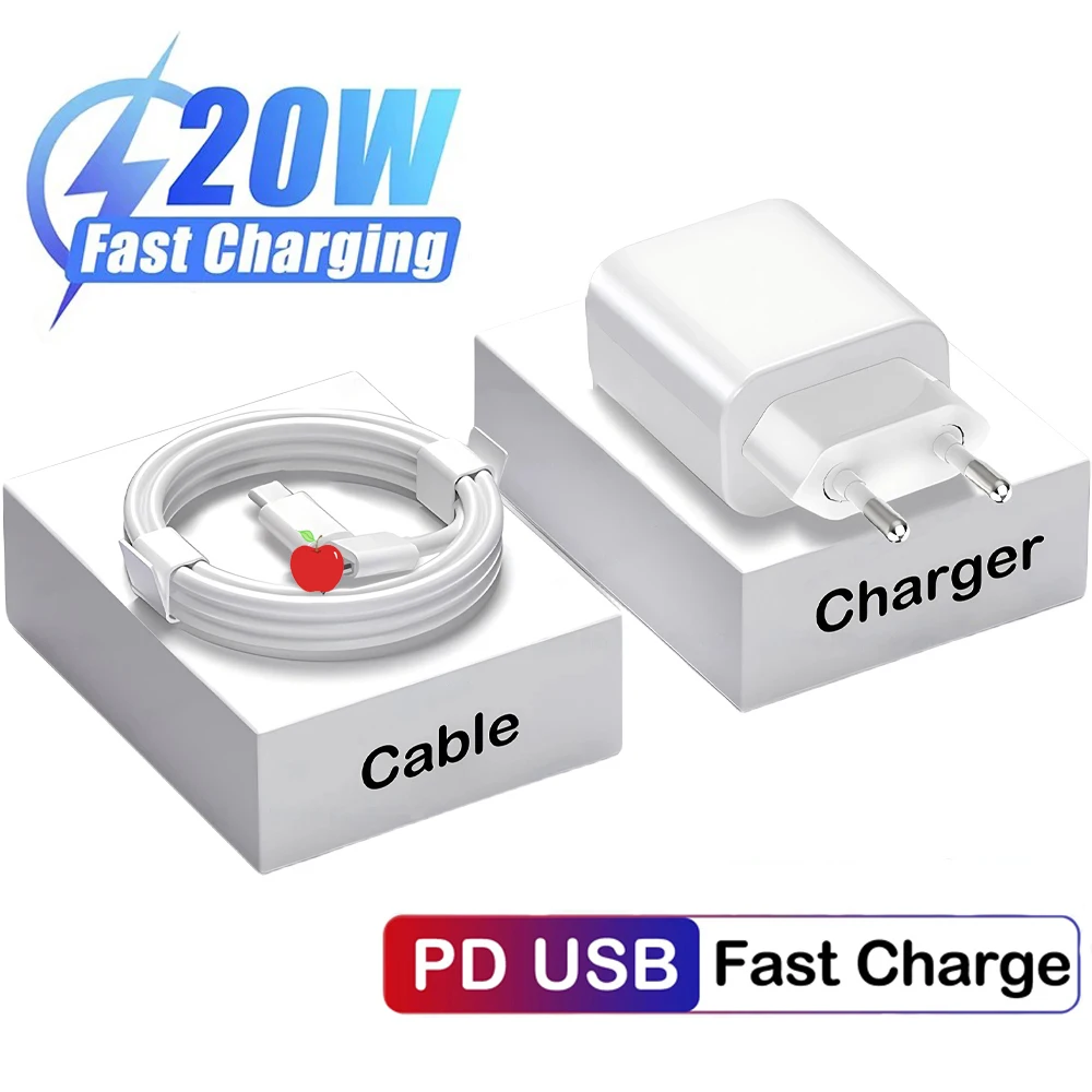 PD 20W Fast Charging For iPhone 15 14 13 12 Pro Max ipad Phone Quick Charger EU/US Plug Type C Charger Cable Accessories