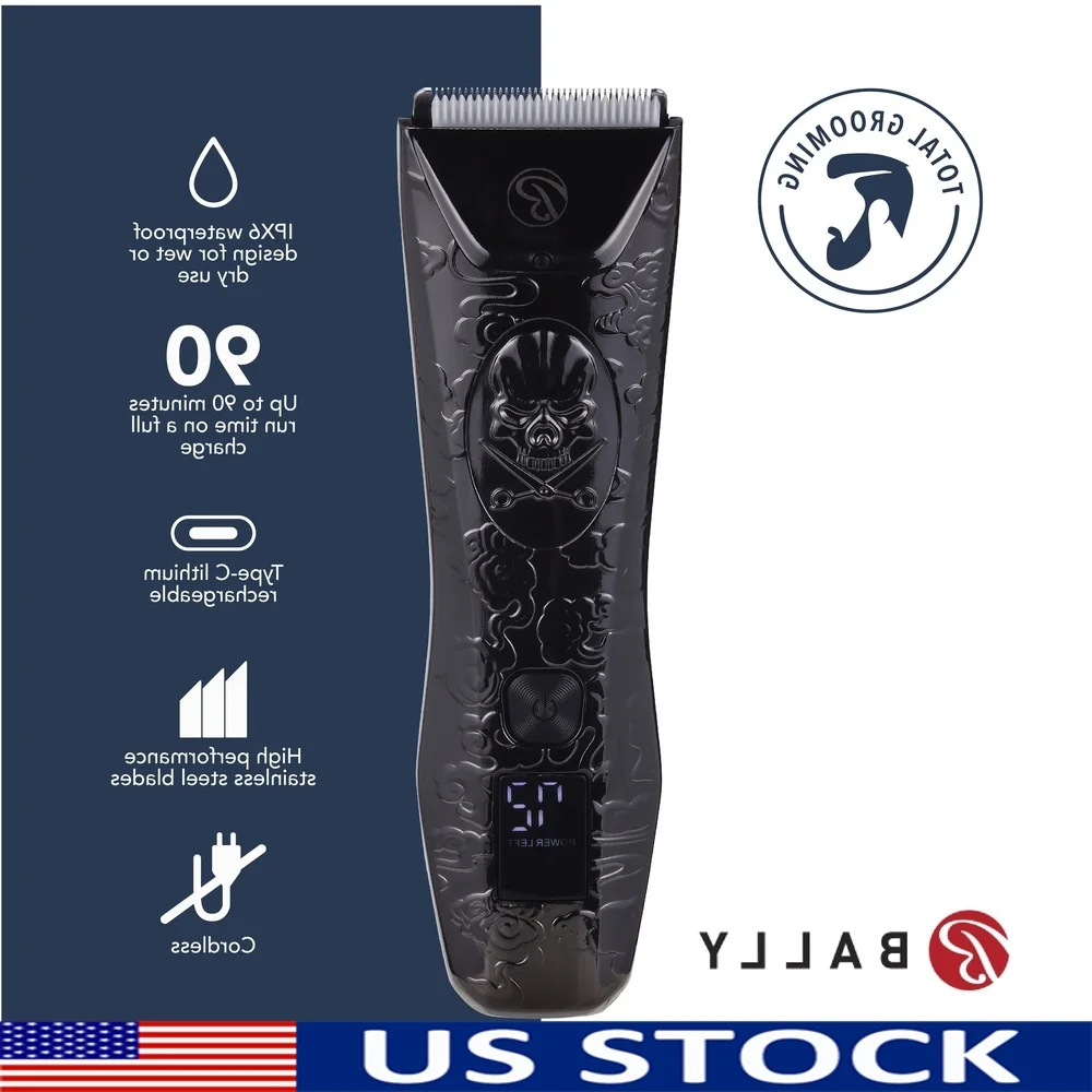 

Беспроводной перезаряжаемый мужской электрический триммер, водонепроницаемые лезвия из нержавеющей стали, 6 направляющих расчесок, эргономичный дизайн, светодиодный аккумулятор