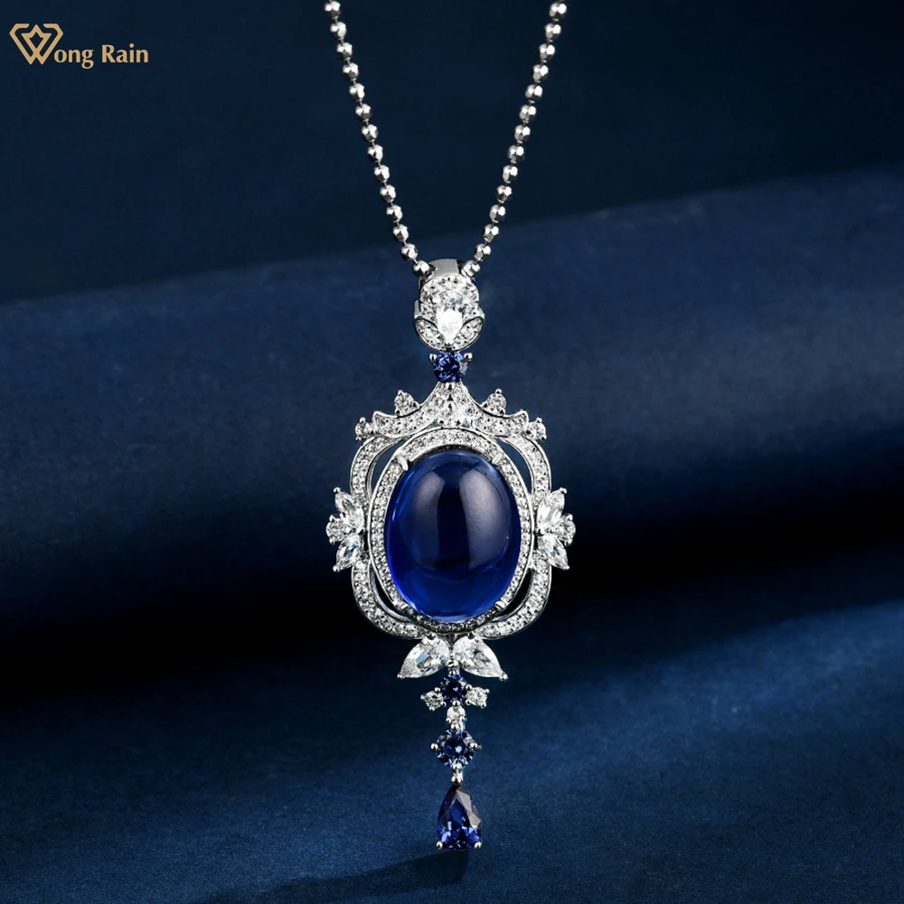 

Wong Rain Винтаж Стерлингового Серебра 925 пробы 12*16 мм 15CT Овальный Сапфир Рубин Высокоуглеродистый Алмазный Драгоценный Камень Ожерелье Изысканные Ювелирные Изделия