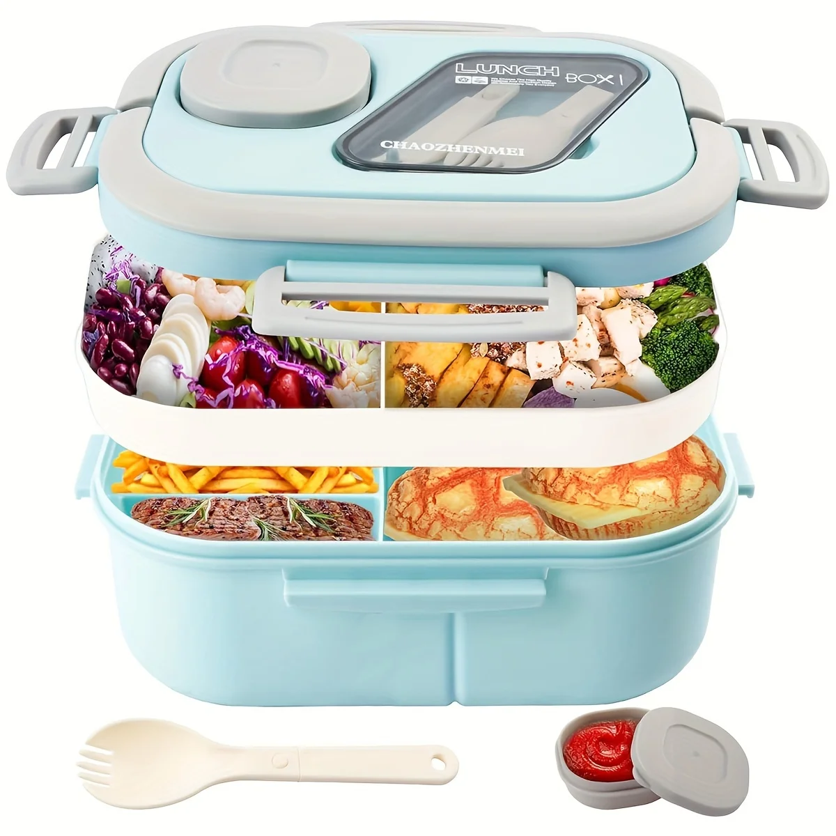 Secure Closure Lunch Box With Spoon Compartment Perfect Alignment Design For Convenient Carrying