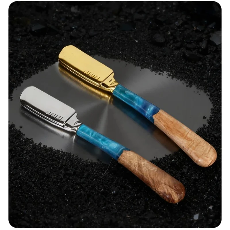

1Pc New Pro Resin Wood Handle Barber Straight Razor For Men Stainless Steel Hair Removal Tools Beard Shaving Safety Knife Holder