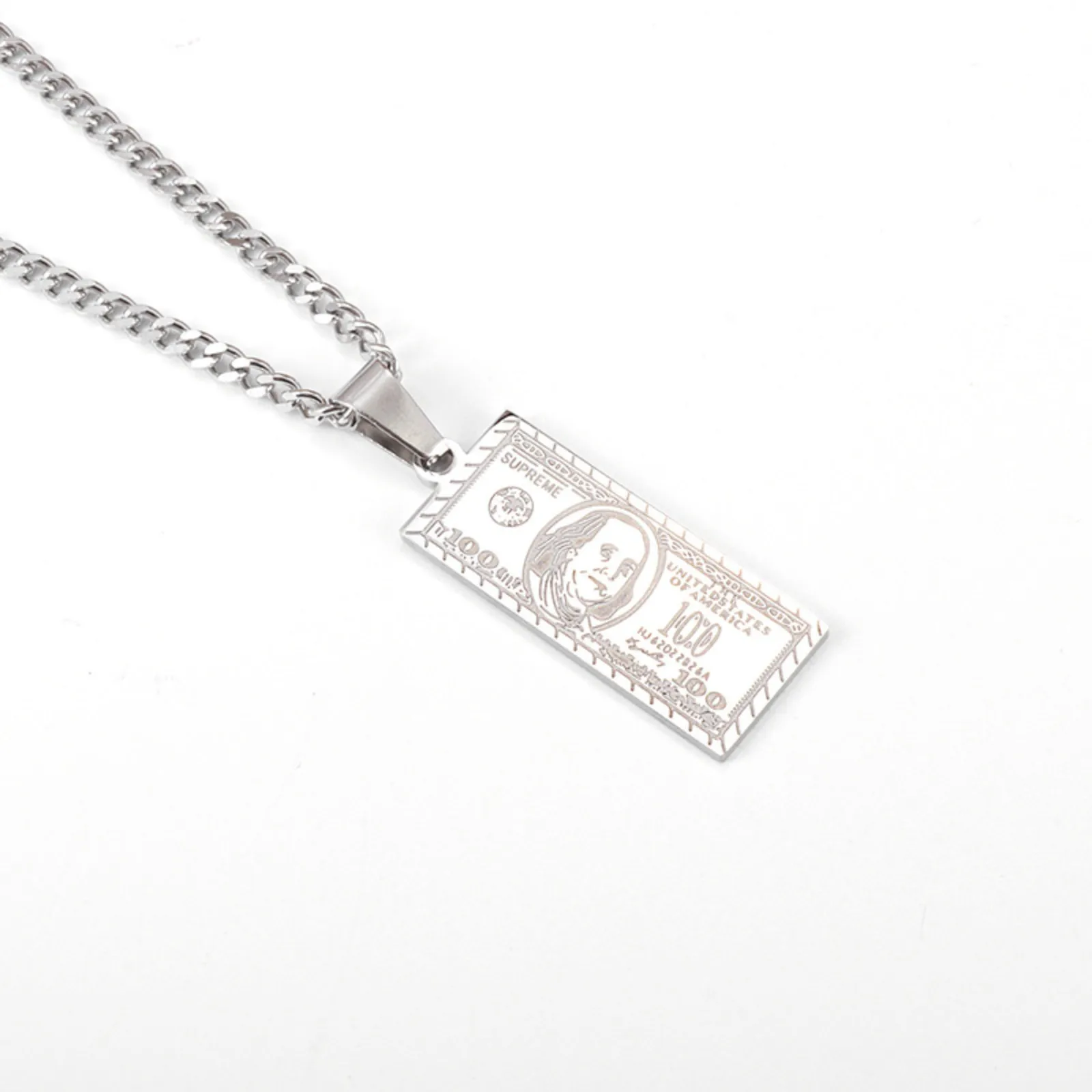 100 Dollar Bill Pendant Necklace for Women Stainless Steel Jewelry Gift