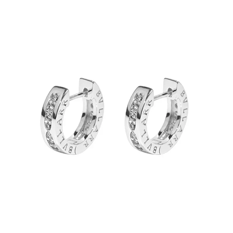 Real 925 Sterling Silver Zircon Round Hoop Earrings for Women Party Minimalist Light Luxury Fine Jewelry Trendy Accessories