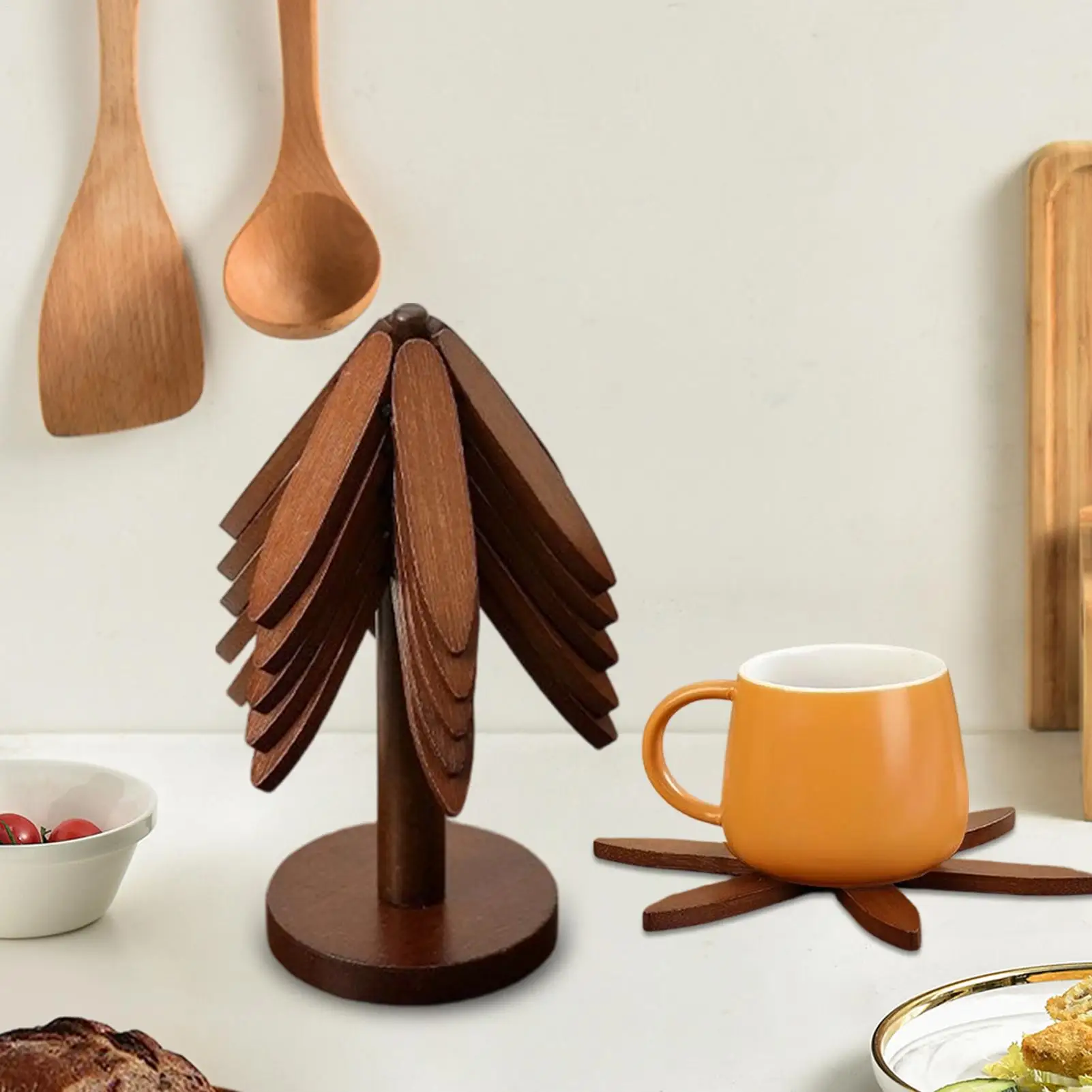 شجرة الركيزة الخشبية الخشب حماية الحرارة تحديد الموقع شجرة عيد الميلاد الرجعية للأطباق الساخنة الأطباق أكواب المشروبات إباريق الشاي أدوات المائدة #3