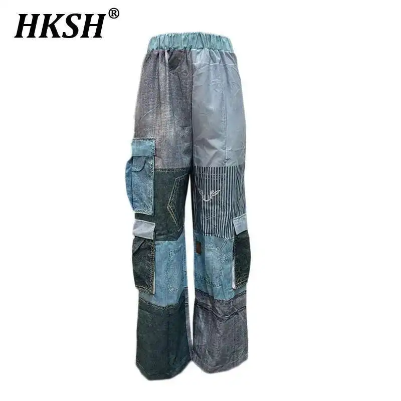 

HKSH Autumn New Women's Tide Punk Niche Design Y2K Casual Patchwork Pants Fashion Personalize Pockets 3D Pockets Chic Ins HK2471
